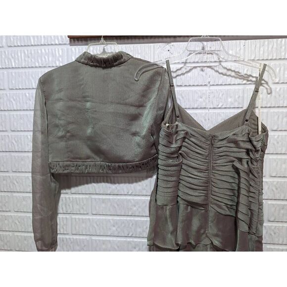 Ignite Evenings by Carol Lin Womens Iridescent Green Sequin Gown & Jacket 8 NWT - Picture 7 of 12